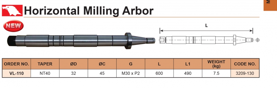 Trục dao phay ngang côn NT40 VL-110 Vertex