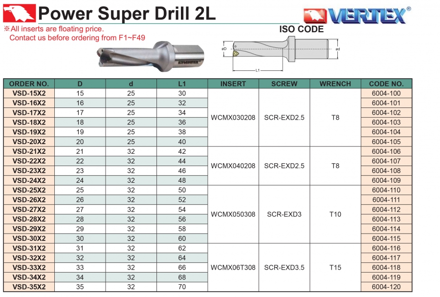 Cán dao khoan hiệu suất cao 2L VSD Vertex