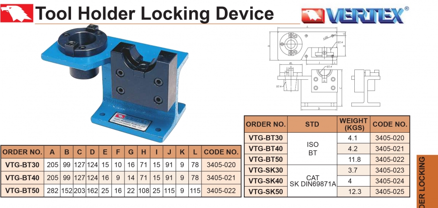 Giá đỡ tháo lắp bầu kẹp dao VTG-BT30, VTG-BT40, VTG-BT50 Vertex