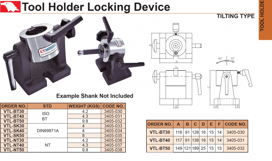 Giá đỡ tháo lắp bầu kẹp dao loại nghiêng BT30, BT40, BT50 Vertex
