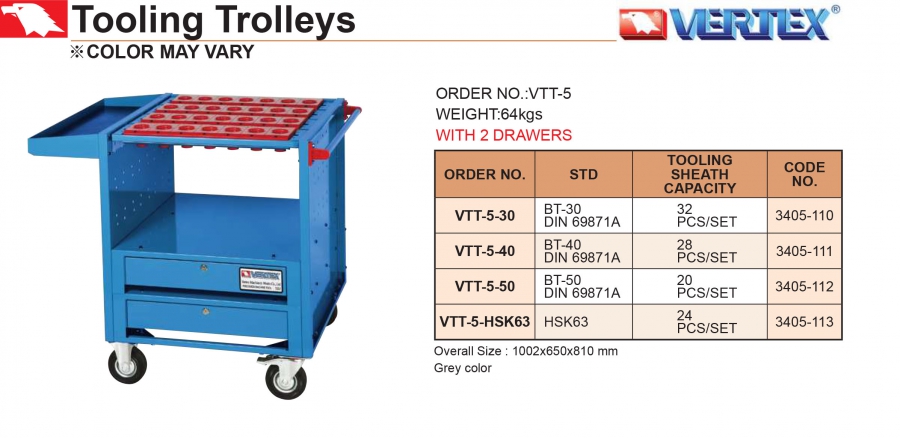 Xe đẩy bầu kẹp dao VTT-5-30, 40, 50, HSK63 Vertex