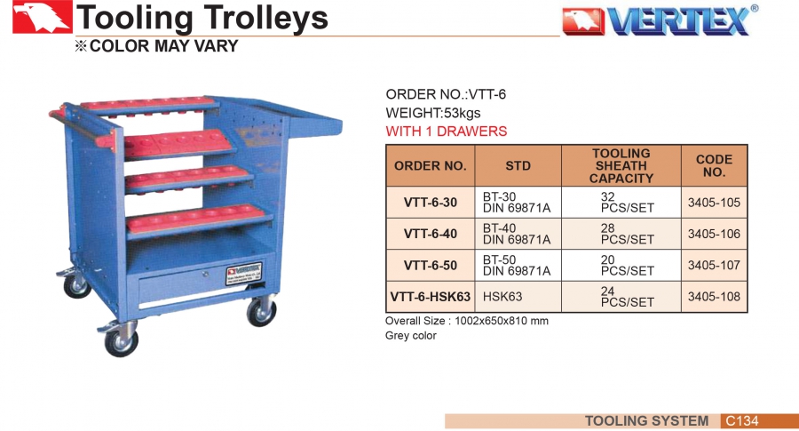 Xe đẩy bầu kẹp dao VTT-6-30, 40, 50, HSK63 Vertex