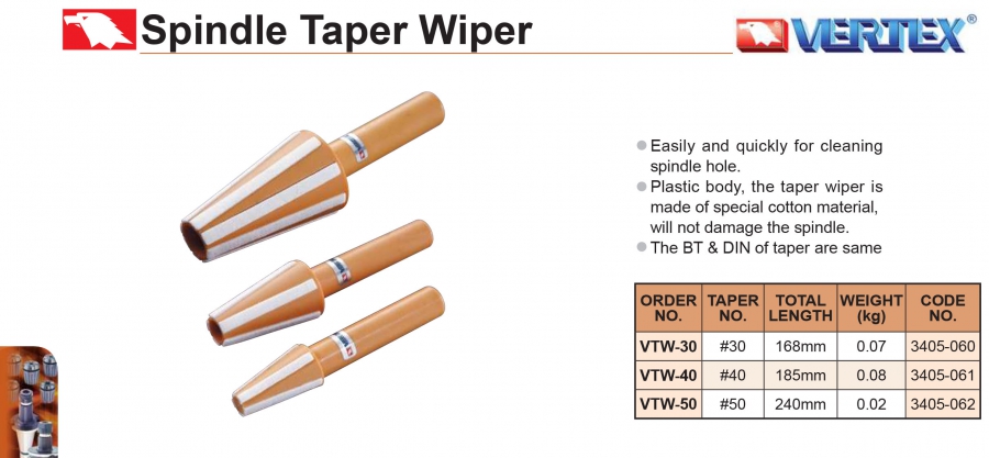 Dụng cụ vệ sinh côn trục chính VTW-30, VTW-40, VTW-50 Vertex