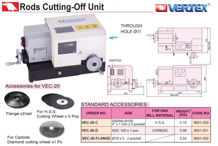 Máy cắt dao phay ngón và mũi khoan VEC-20 Vertex