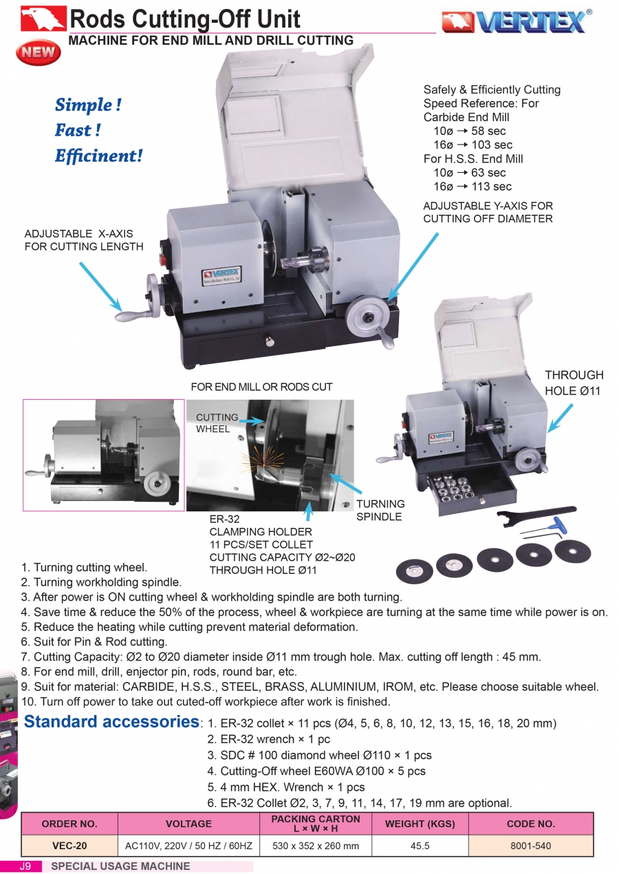Máy cắt dao phay ngón và mũi khoan VEC-20 Vertex