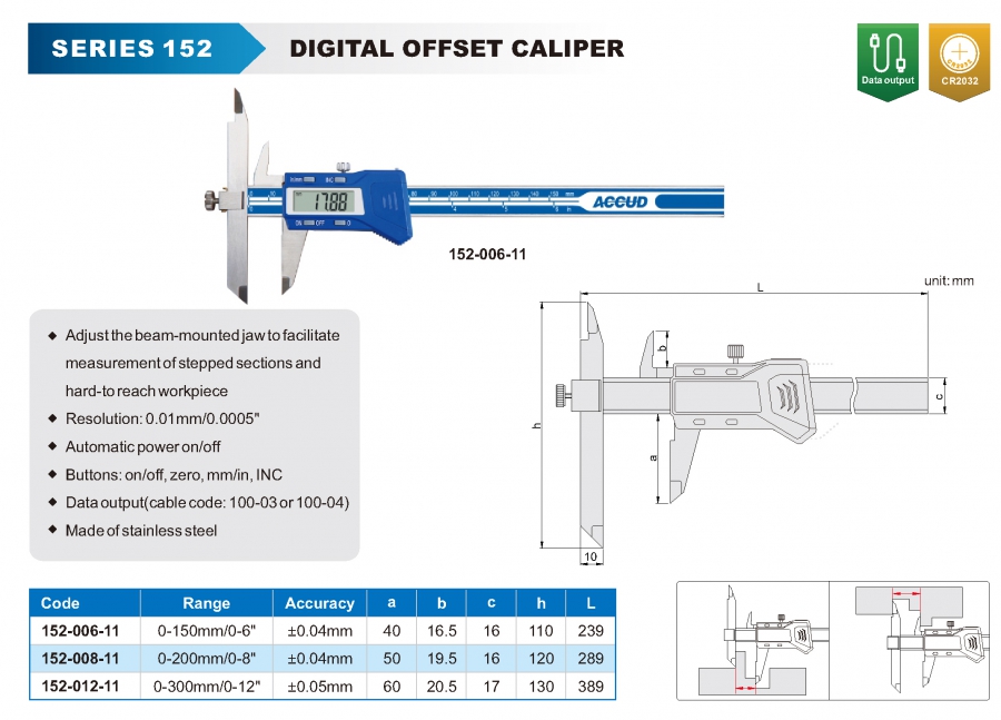 Thước cặp điện tử đo khoảng cách bậc series 152 Accud