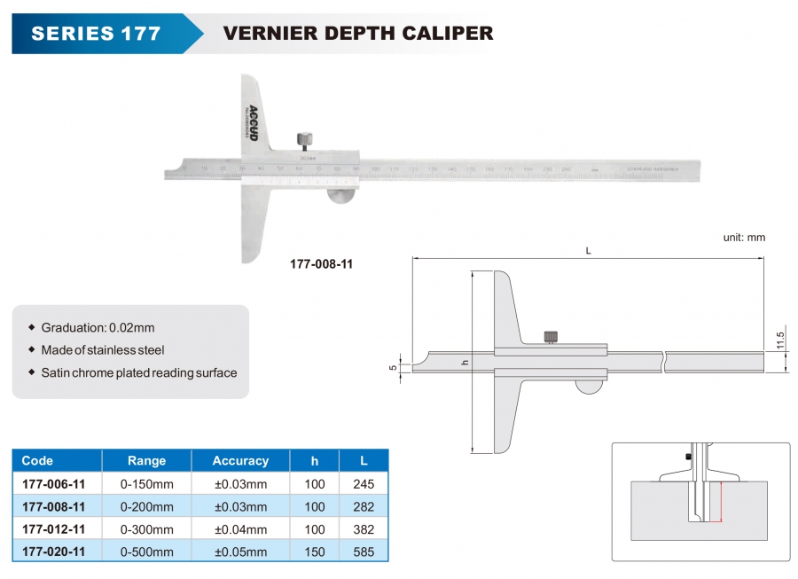 Thước đo sâu cơ khí series 177 Accud