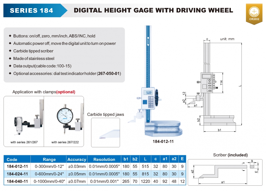 Thước đo cao điện tử 184-012-11, 184-024-11 Accud