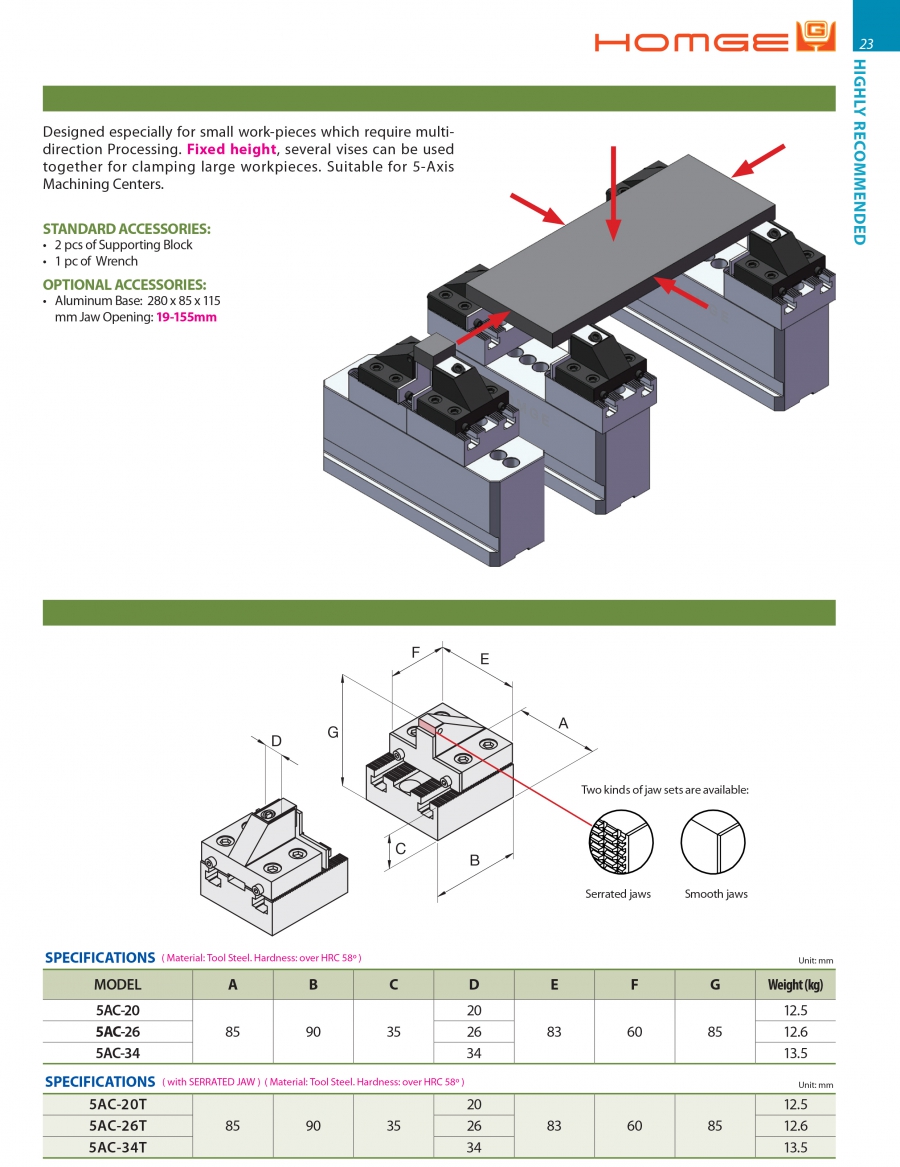 Ê tô cho máy CNC 5 trục 5AC-20, 5AC-26, 5AC-34 Homge