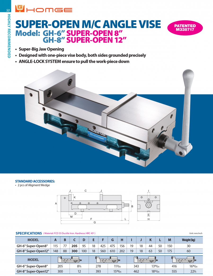 Ê tô khóa góc độ mở lớn GH-6”, GH-8” Homge