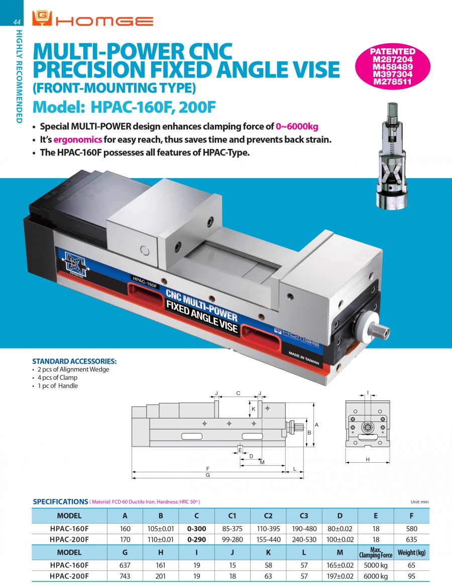 Ê tô CNC góc cố định HPAC-160F, HPAC-200F Homge