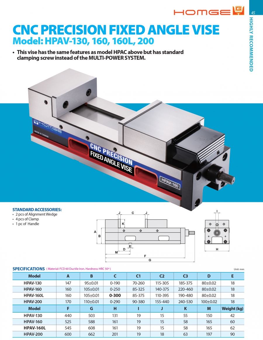 Ê tô CNC góc cố định HPAV-130, HPAV-160/ 160L, HPAV-200 Homge
