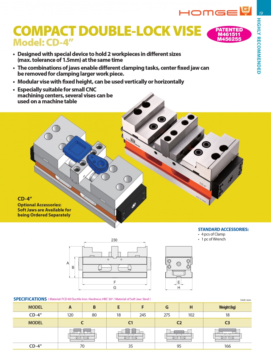 Ê tô kẹp đôi nhỏ gọn CD-4” Homge