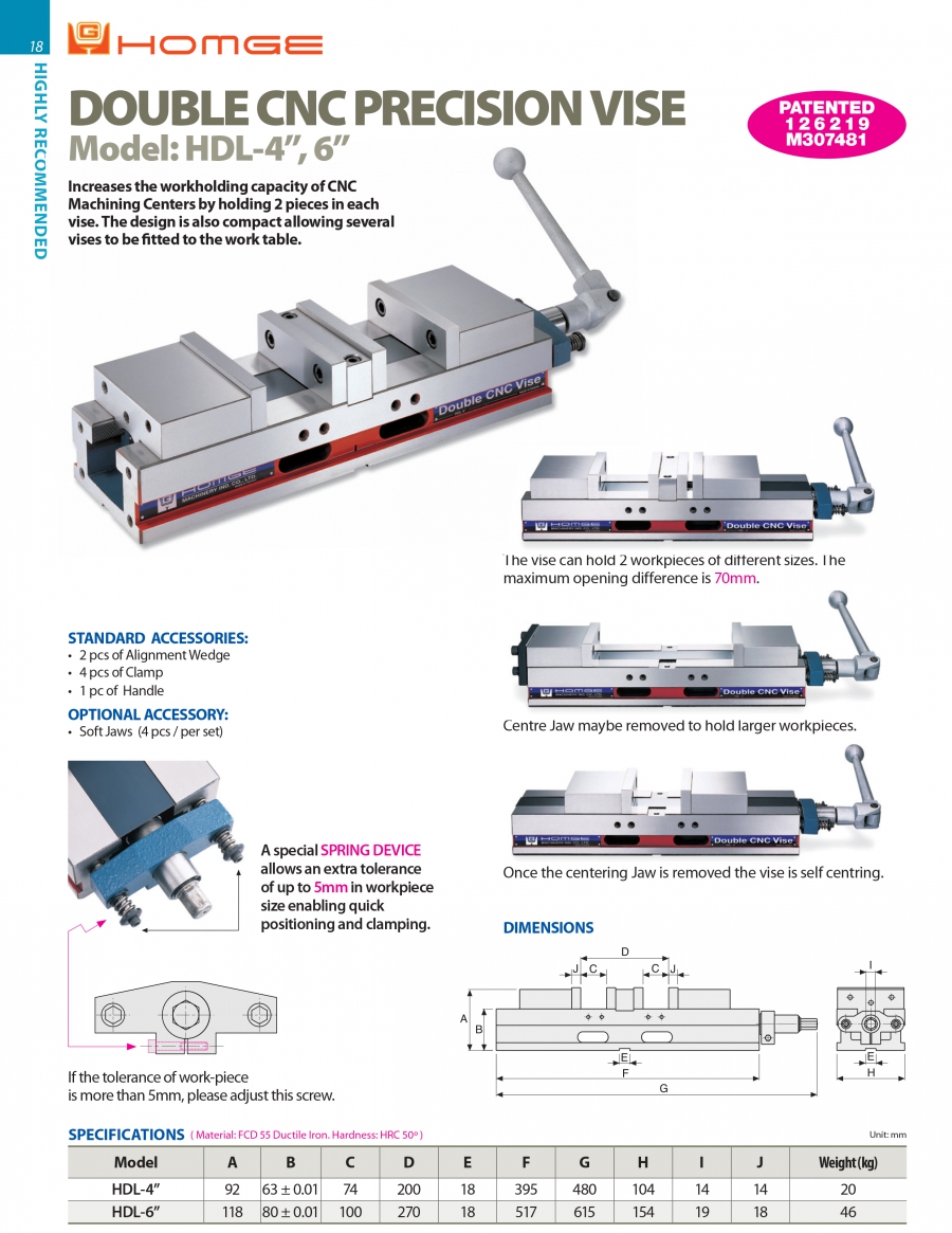 Ê tô kẹp đôi CNC chính xác HDL-4”, HDL-6” Homge