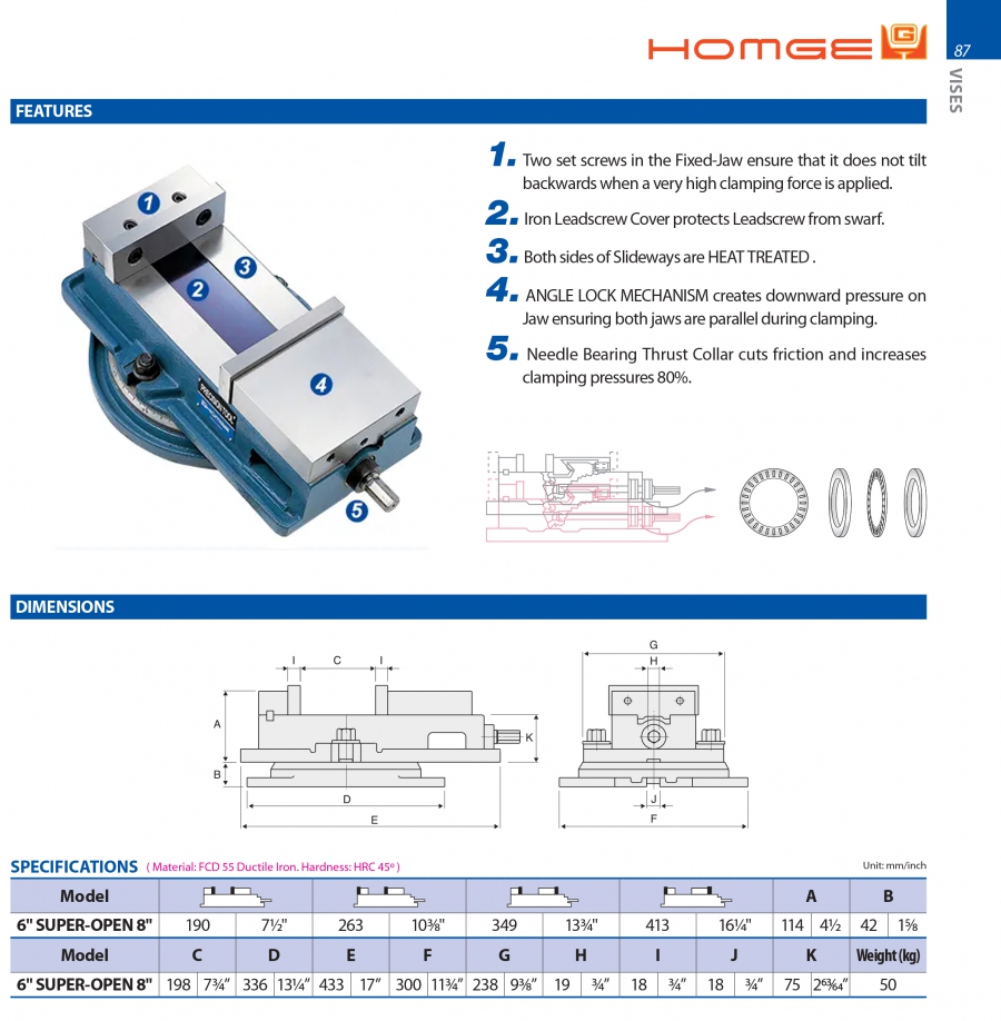 Ê tô khóa góc chính xác 6"SUPER-OPEN8" Homge