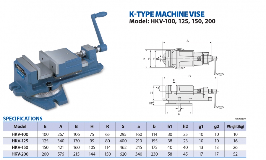 Ê tô máy phay HKV-100, HKV-125, HKV-150, HKV-200 Homge