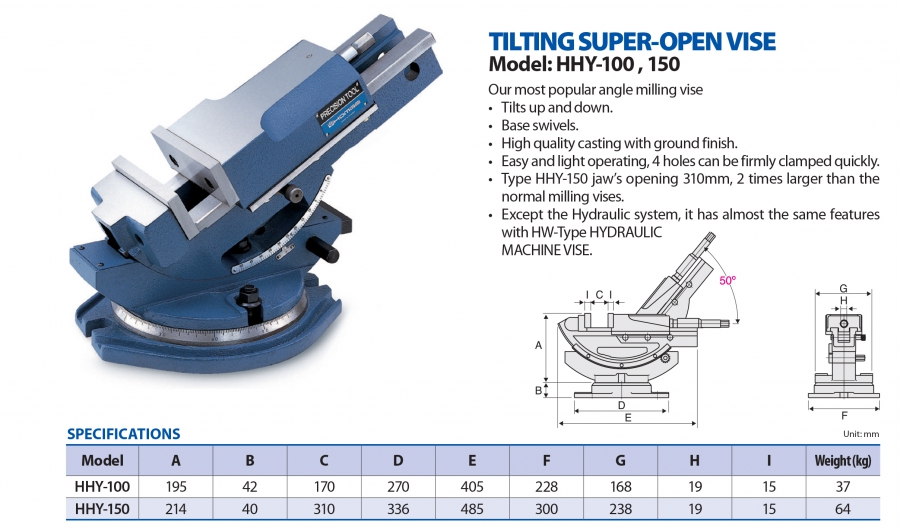 Ê tô nghiêng độ mở lớn HHY-100, HHY-150 Homge