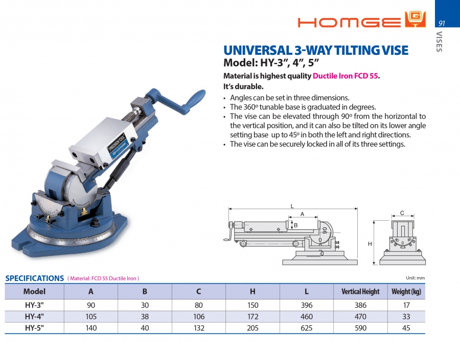 Ê tô vạn năng nghiêng 3 chiều HY-3", HY-4", HY-5" Homge