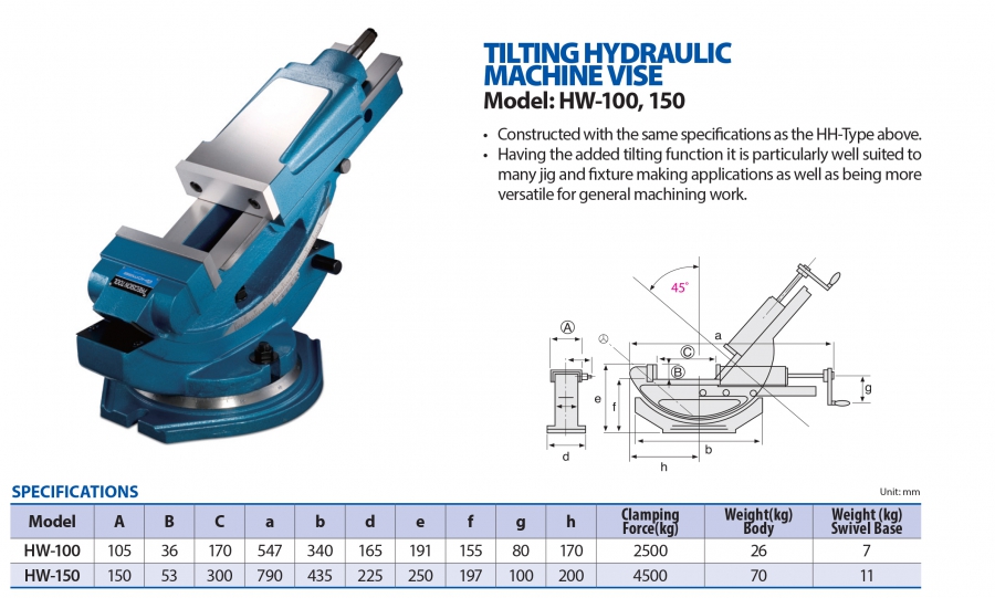 Ê tô thủy lực nghiêng HW-100, HW-150 Homge