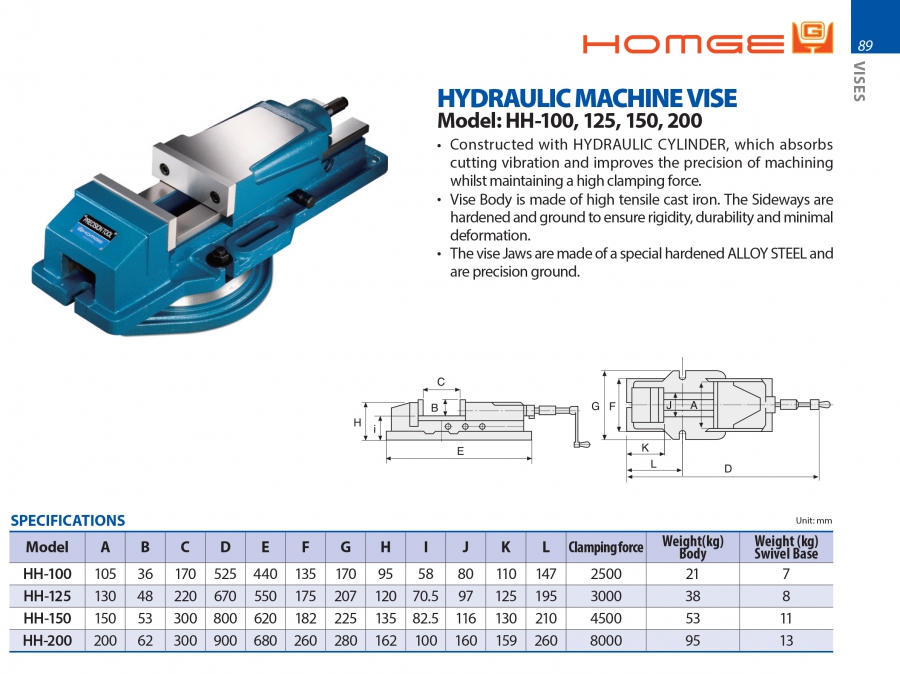 Ê tô thủy lực HH-100, HH-125, HH-150, HH-200 Homge