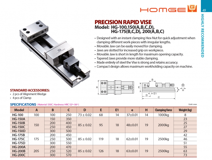 Ê tô kẹp nhanh chính xác HG-100, HG-175B, HG-175C, HG-175D Homge