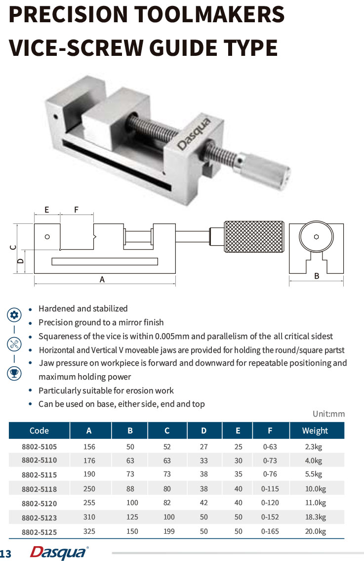 Ê tô máy mài chính xác series 8802 Dasqua
