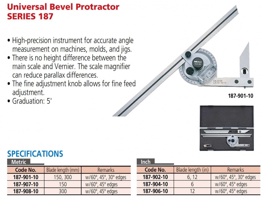 Thước đo góc vát đa năng Mitutoyo 187-901-10 (150, 300mm)