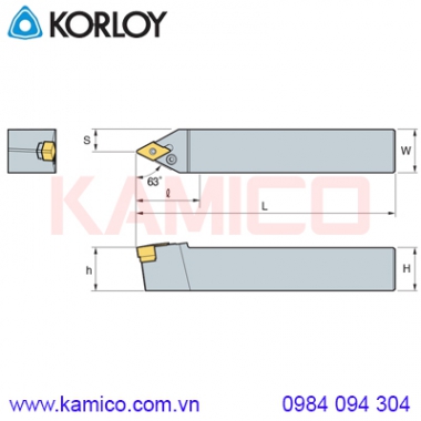 Cán dao tiện ngoài mảnh nhỏ 63° PDNNR/L Korloy