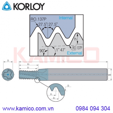 Dao phay ren tiêu chuẩn Anh BSPT Korloy