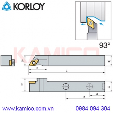 Cán dao tiện ngoài tự động có làm mát 93° SDJCR/L Korloy