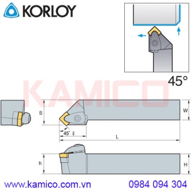 Cán dao tiện ngoài 45° DSSNR/L Korloy (loại Double Clamp)