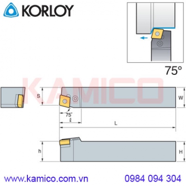 Cán dao tiện ngoài 75° PCBNR/L Korloy (loại Khoá đòn bẩy)