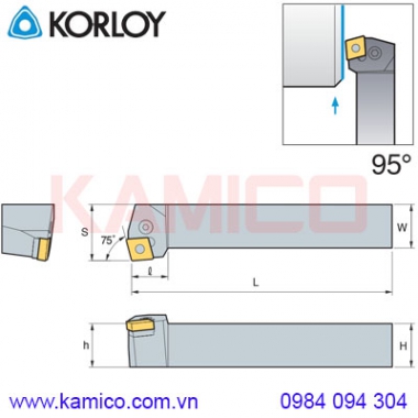 Cán dao tiện ngoài 95° PCKNR/L Korloy (loại Khóa đòn bẩy)