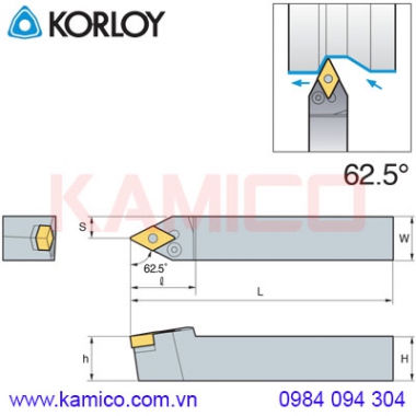 Cán dao tiện ngoài 62.5° PDNNR/L Korloy (loại Khóa đòn bẩy)