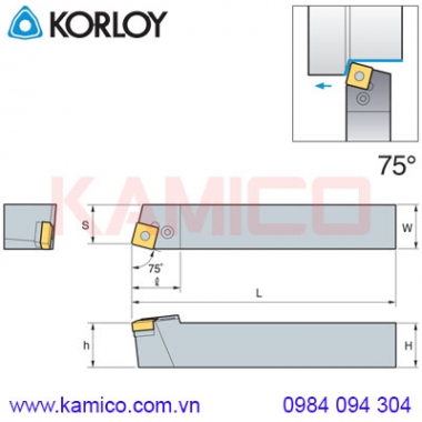 Cán dao tiện ngoài 75° PSBNR/L Korloy (loại Khóa đòn bẩy)
