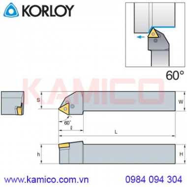 Cán dao tiện ngoài 60° PTTNR/L Korloy (loại Khóa đòn bẩy)