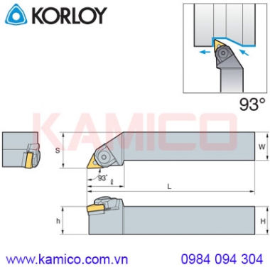 Cán dao tiện ngoài 93° WTJNR/L Korloy (Kẹp kiểu nêm)