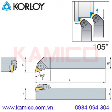 Cán dao tiện ngoài 105° WTXNR/L Korloy (kẹp kiểu nêm)