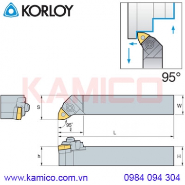 Cán dao tiện ngoài 95° WWLNR/L Korloy (kiểu kẹp nêm)