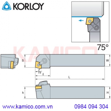 Cán dao tiện ngoài 75° MCRNR/L Korloy (loại Khóa đa năng)