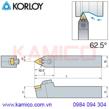 Cán dao tiện ngoài 62.5° MDNNN Korloy (loại Khóa đa năng)