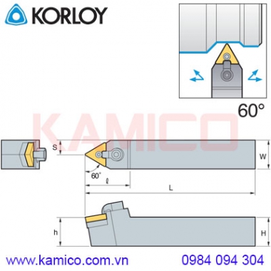 Cán dao tiện ngoài 60° MTENN Korloy (loại Khóa đa năng)