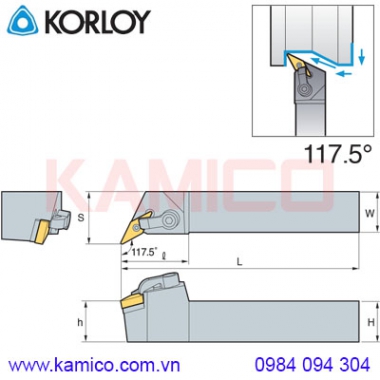 Cán dao tiện ngoài 117.5° MVQNR/L Korloy (loại Khóa đa năng)