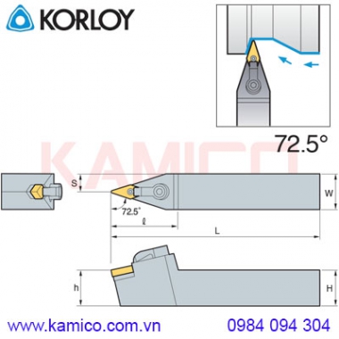 Cán dao tiện ngoài góc 72.5° MVVNN Korloy (loại Khóa đa năng)