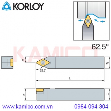 Cán dao tiện ngoài 62.5° SDNCN Korloy (loại kẹp vít trên)