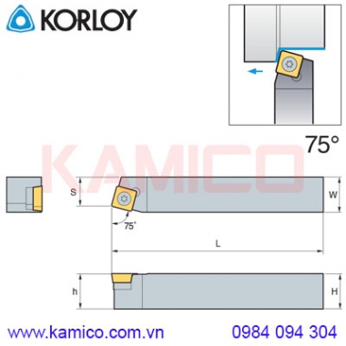 Cán dao tiện ngoài 75° SSBCR/L Korloy (loại kẹp vít trên)