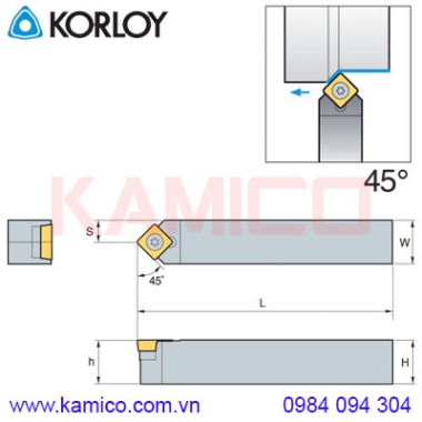 Cán dao tiện ngoài 45° SSDCN Korloy (loại kẹp vít trên)