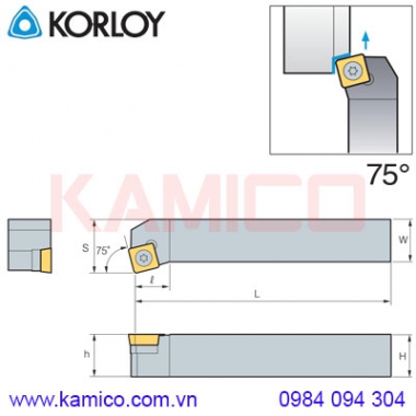 Cán dao tiện ngoài 75° SSKCR/L Korloy (loại kẹp vít trên)