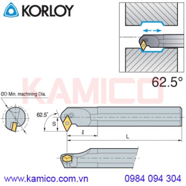 Cán dao tiện lỗ góc 62.5° PDSNR/L Korloy (loại khóa đòn bẩy)