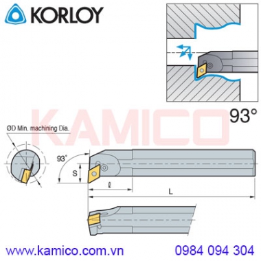 Cán dao tiện lỗ góc 93° PDUNR/L Korloy (loại khóa đòn bẩy)